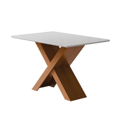 Mesa Sala de Jantar Grécia Retangular Tampo MDF com Vidro 1 e 36m Madeirado Off White