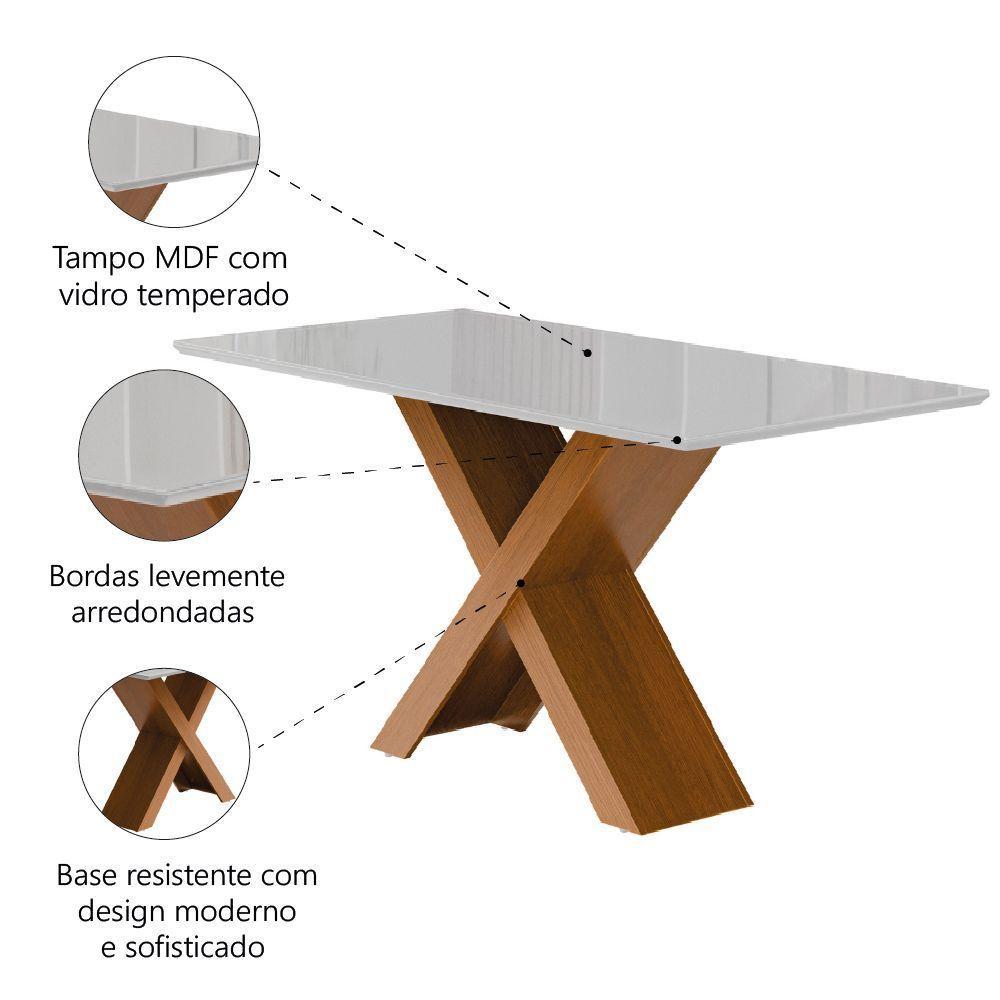 Mesa Sala De Jantar Tampo Com Vidro 1,80m Grécia Madeirado/off White Dobuê - 3