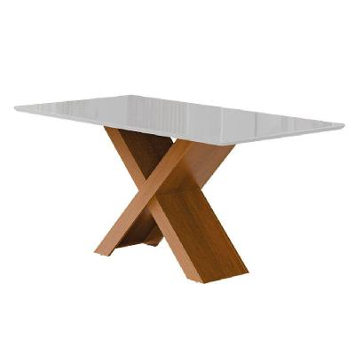 Mesa Sala de Jantar Grécia Retangular Tampo em MDF com Vidro 1 e 80m Off White