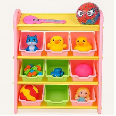 Estante Armario Infantil Colorido 9 Gavetas 4 Prateleiras Organizador De Brinquedos Porta Treco Quarto Meninas