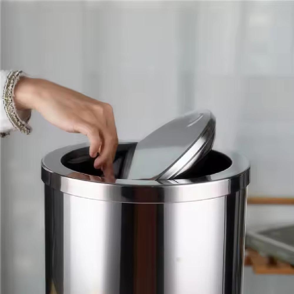 Lixeira Em Inox Basculante 5 Litros Cesto De Lixo Anti Odor Tampa Giratoria Vai E Vem Luxo Banheiro Cozinha Escritorio - 3