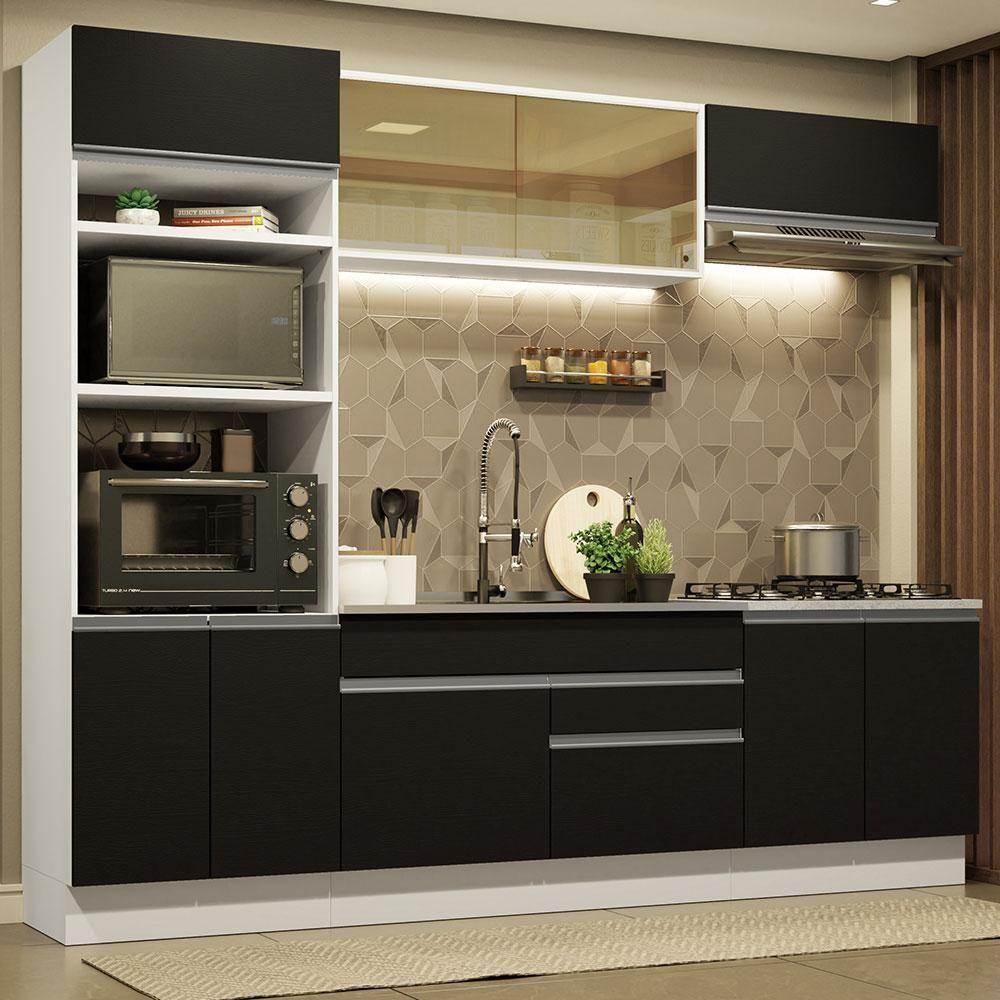 Cozinha Completa 270010 Com Armário E Balcão Branco/Preto - 1