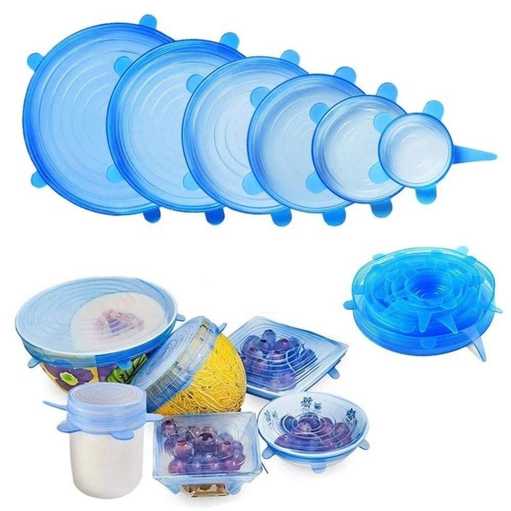 Kit 6 Tampas Ajustaveis Silicone Flexivel Potes Panelas Kit Jogo Latas Tampa Redonda Quadrada Universal Lavavel Reutiliz - 1