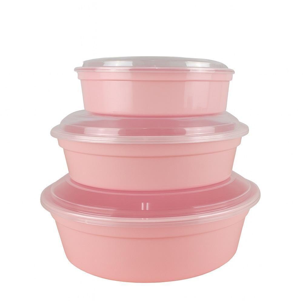 Kit 3 Potes Armazenar Alimentos Com Tampa P M G Resistentes A Microondas Freezer Frutas Legumes Rosa - 1