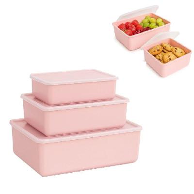 Kit 3 Potes Conjunto Multiuso Para Cozinha Freezer Microondas Porta Alimentos Frutas Academia Trabalho Escola Rosa
