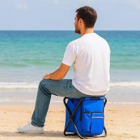 Banqueta Cadeira Mochila Dobravel Bolsa Semi Termica Banqueta Portatil 2 Em 1 Camping Pesca Azul