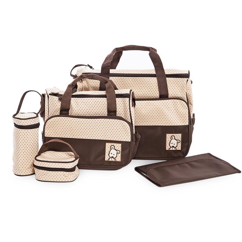 Kit Bolsa Maternidade Mochila Bebe Trocador Porta Mamadeira Papinha 5 Peças Mala Luxo Impermeavel Menina Menino Marrom - 2