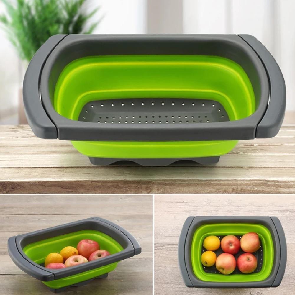 Escorredor Retratil Silicone Alca Ajustavel Massas Macarrao Legumes Frutas Pia Cozinha Multiuso Verde - 3