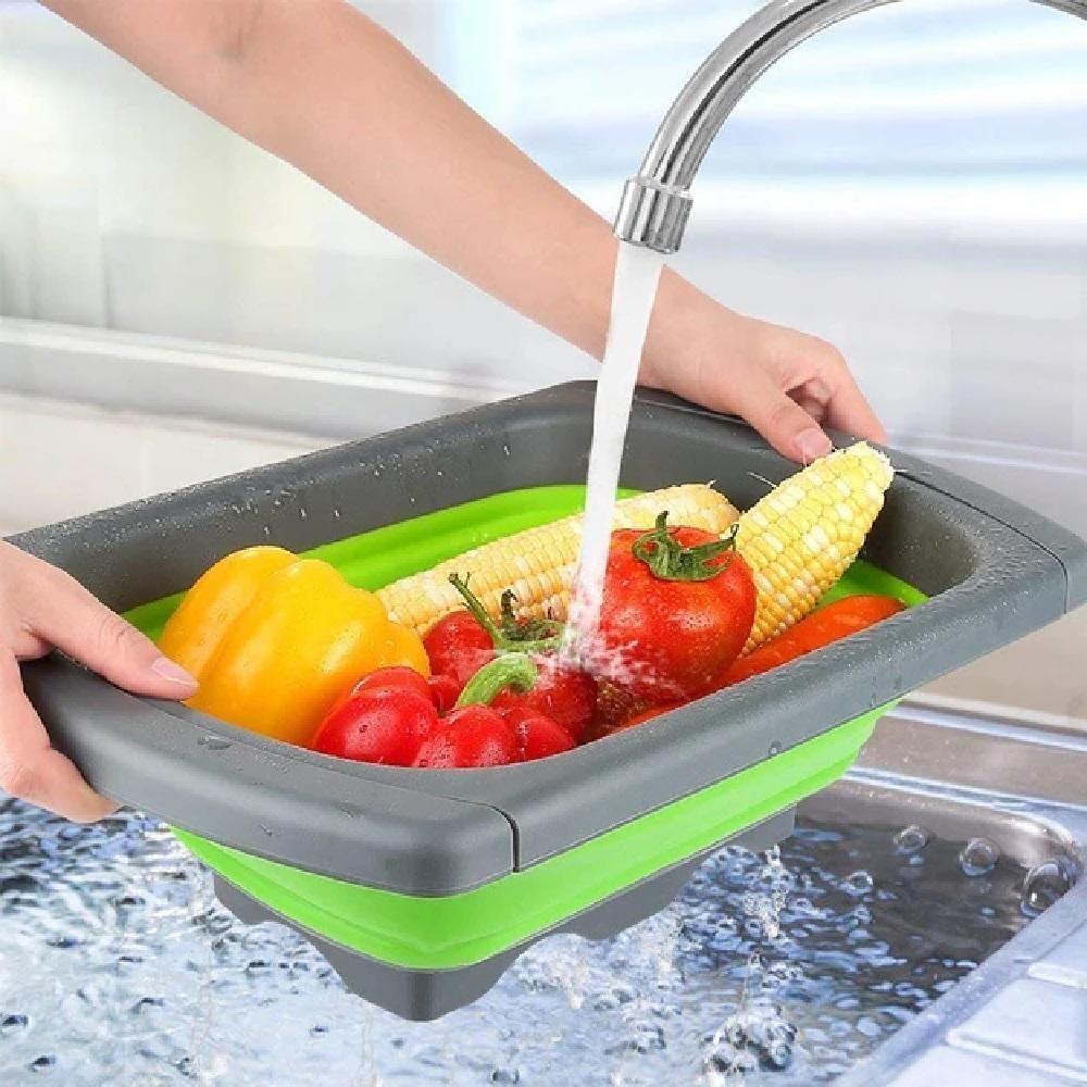 Escorredor Retratil Silicone Alca Ajustavel Massas Macarrao Legumes Frutas Pia Cozinha Multiuso Verde - 8