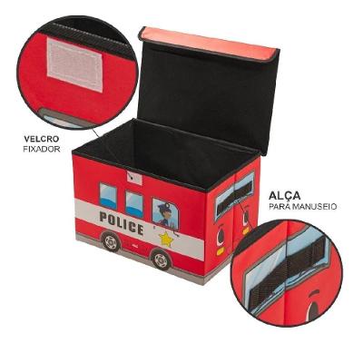 Bau Organizador Infantil Multiuso Caixa De Brinquedos Policia Puff Roupa Sapato Ursinho Menino Menina Vermelho