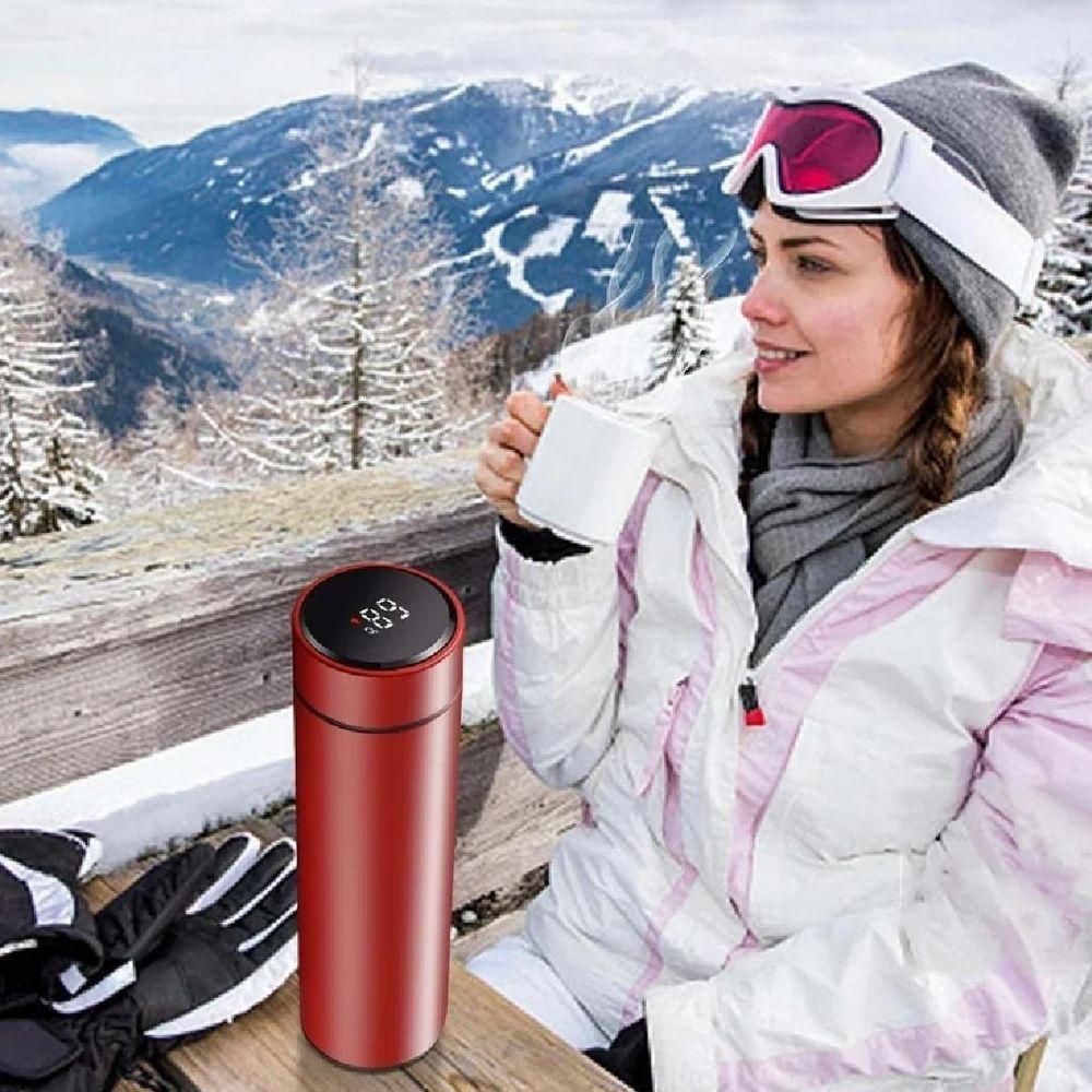 Garrafa Termica Inox 480ml Com Display Lcd Termometro Copo Termico Medidor De Temperatura Vermelho Luxo - 2