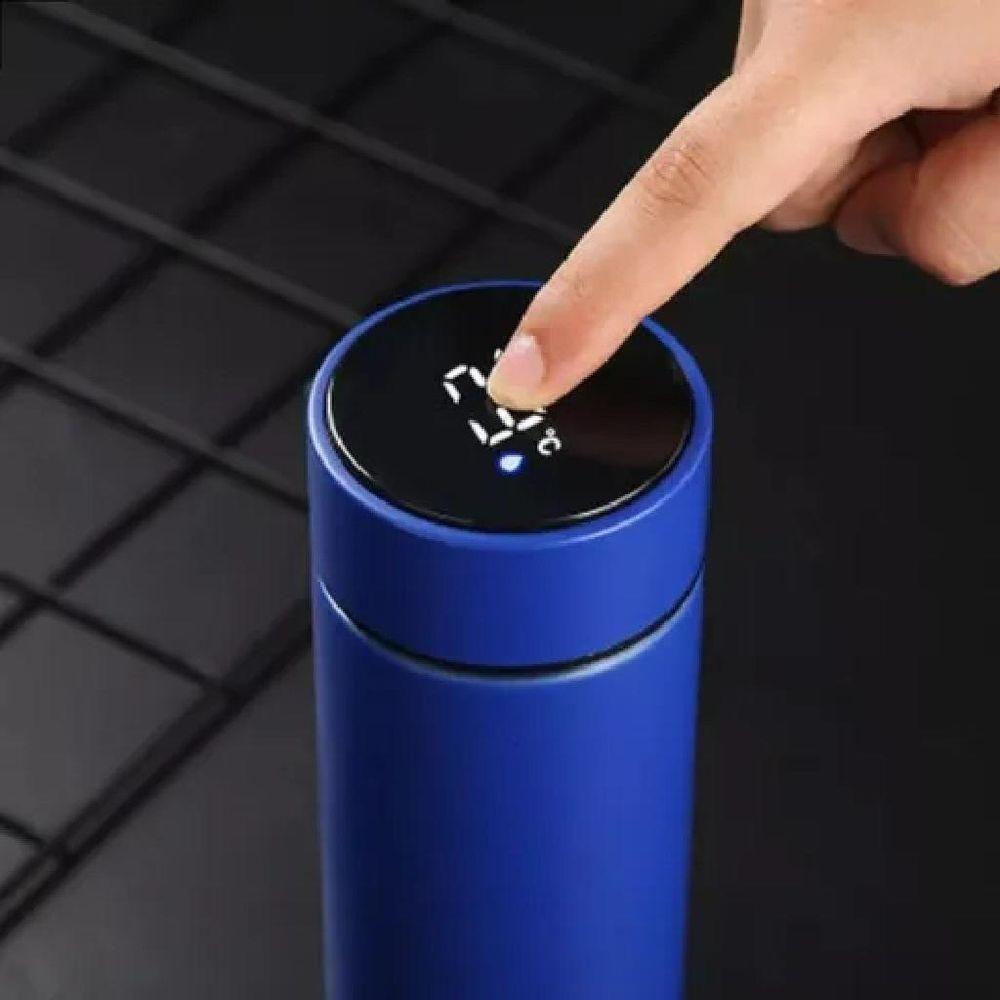 Garrafa Termica Com Display Digital Copo Inox 480ml Termometro Medidor De Temperatura Gelada Azul - 4