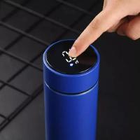 Garrafa Termica Com Display Digital Copo Inox 480ml Termometro Medidor De Temperatura Gelada Azul