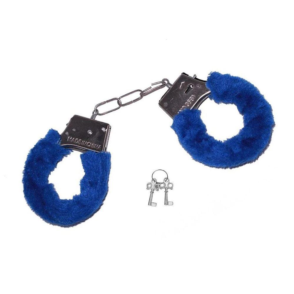 Algema De Metal Com Chave Pelúcia Fantasia Azul - 1