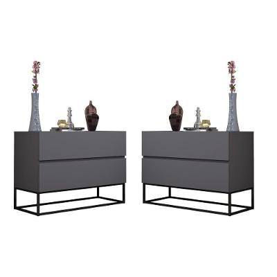 Kit 2 Mesas De Cabeceira Industrial 45cm Base Preto Cinza
