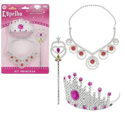 Kit Acessorios Princesa Coroa Festa Bela Adormecida Varinha Colar Rapunzel Luxo