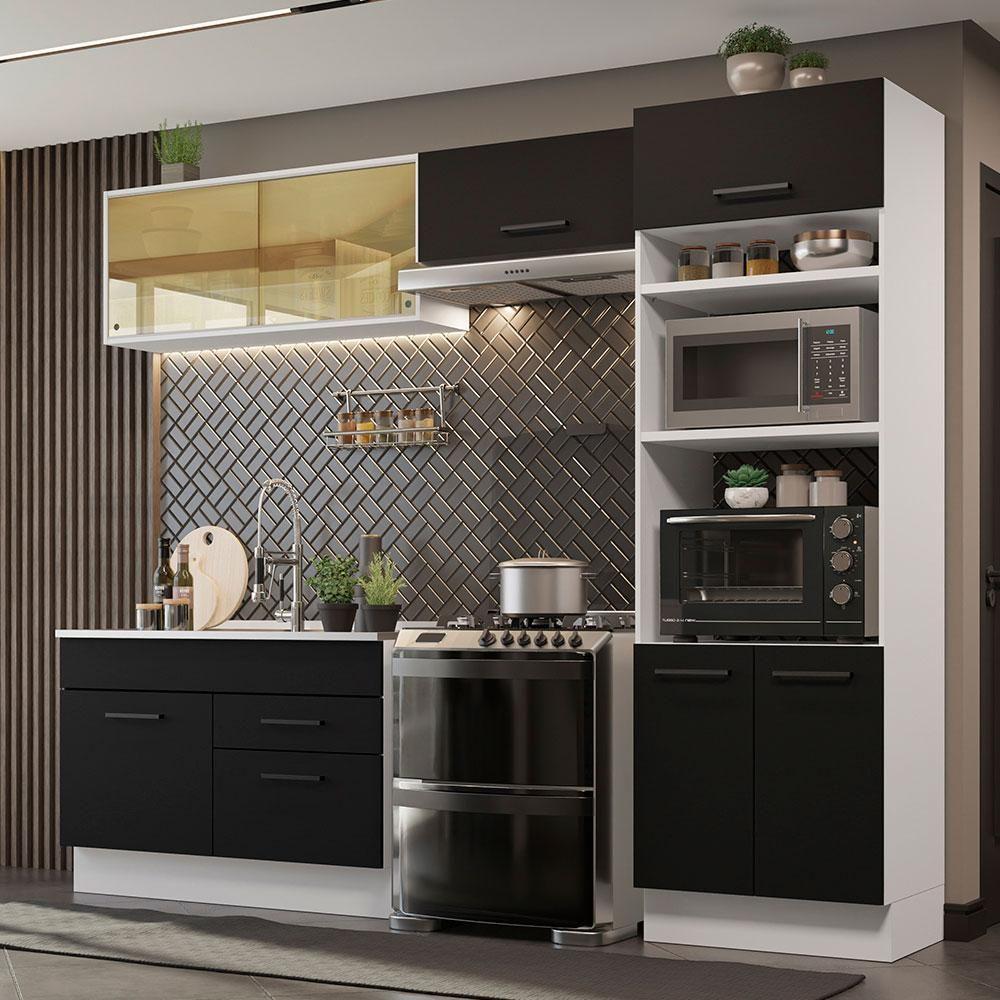Cozinha Completa 270005 Com Armário E Balcão Branco/Preto - 1