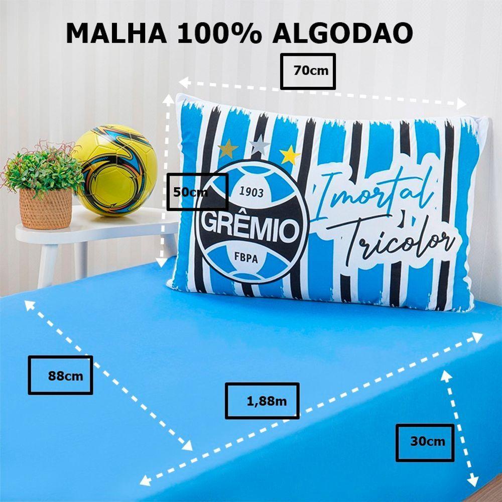 Jogo De Cama Bene Casa Solteiro Malha 100% Algodão Clube Gremio 2 Peças Azul - 2