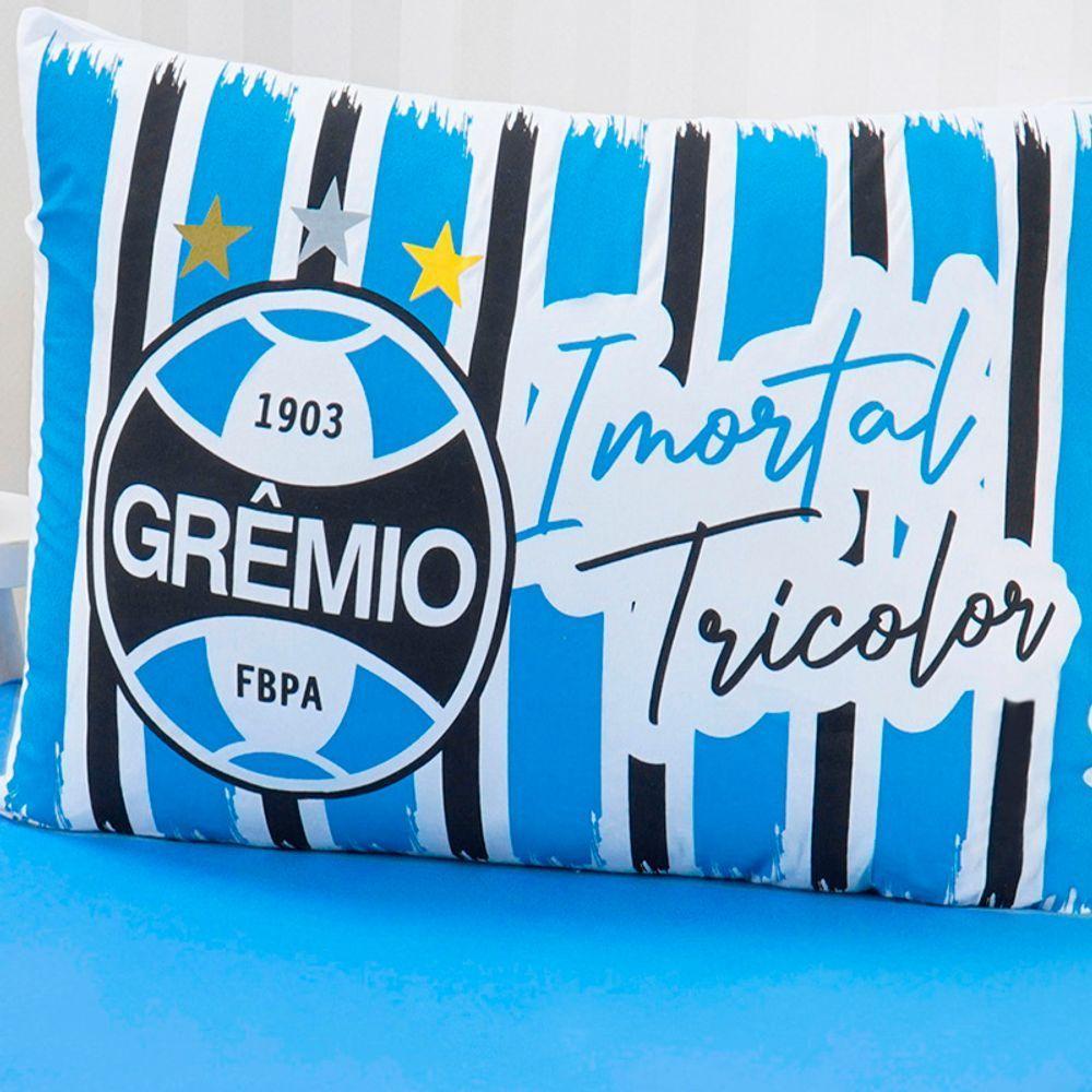 Jogo De Cama Bene Casa Solteiro Malha 100% Algodão Clube Gremio 2 Peças Azul - 3