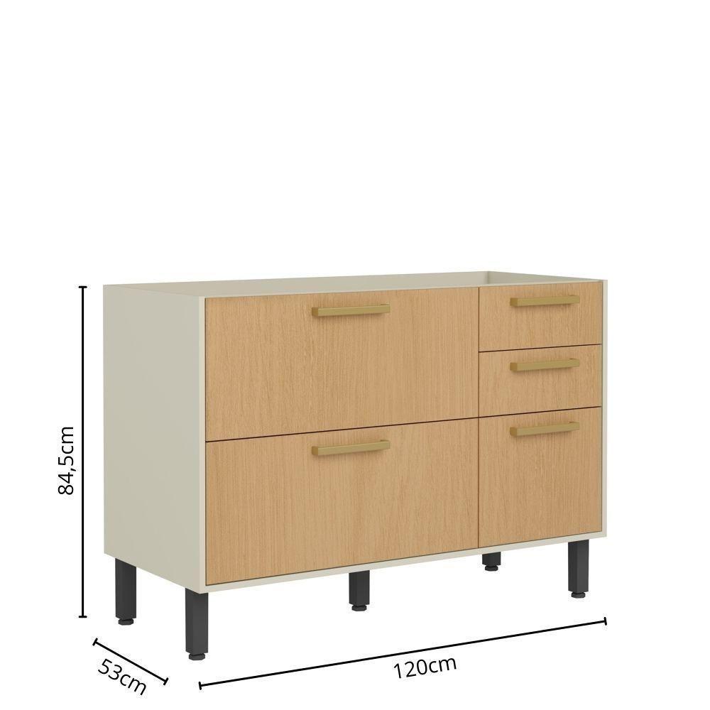 Balcão Sem Tampo 3portas 2gavetas Nogal Bossa Nova Bertolini Dourado/areia - 2