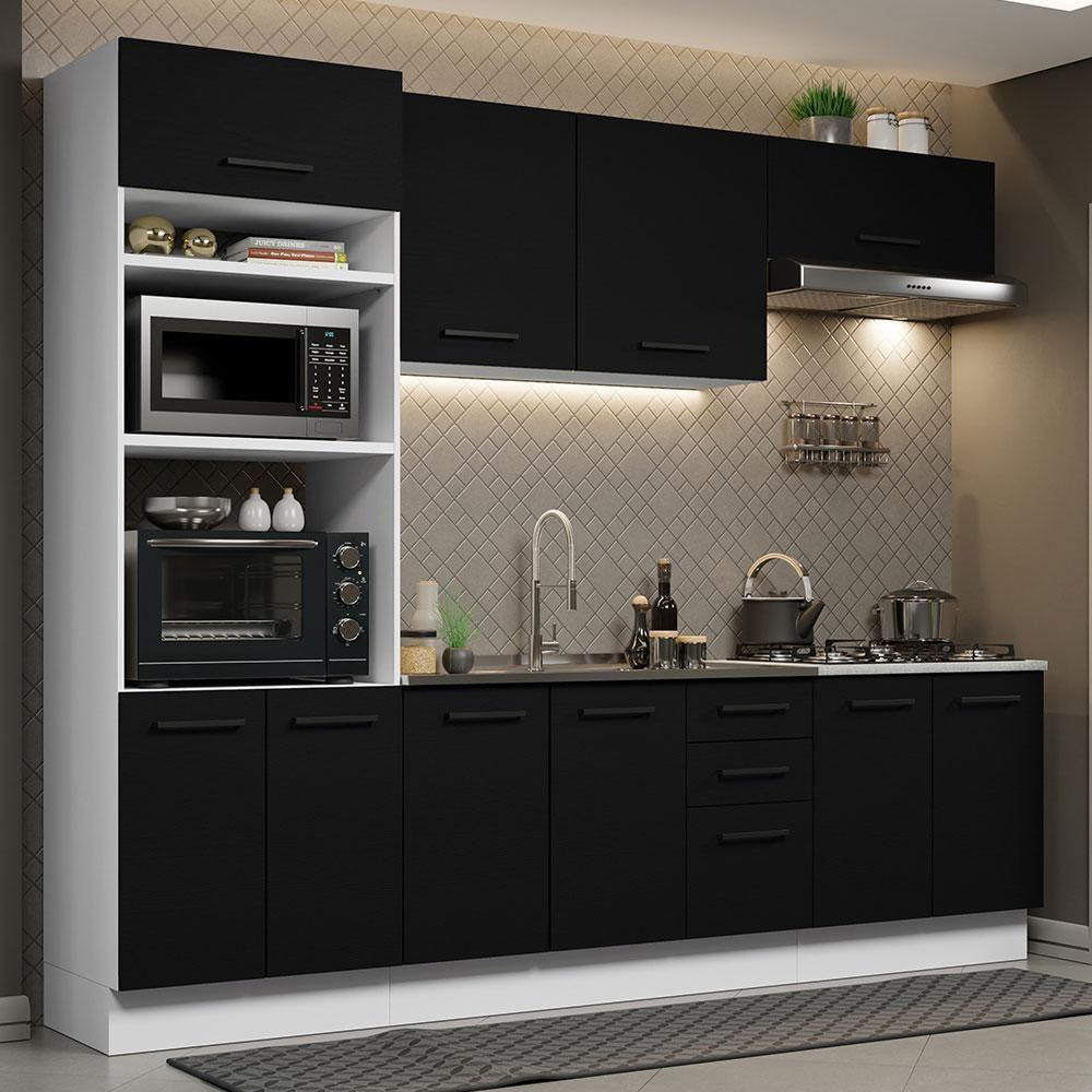 Cozinha Completa 270001 Com Armário E Balcão Branco/Preto - 1