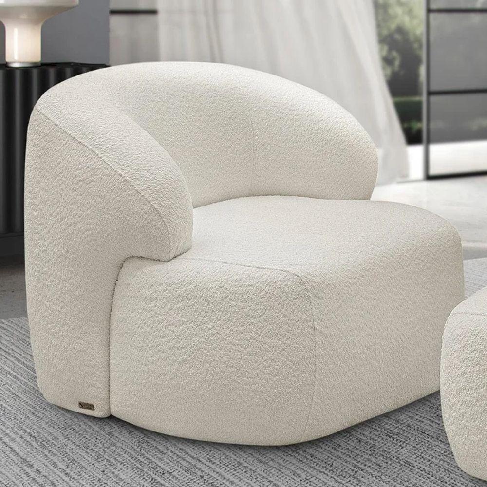 Poltrona Decorativa Fixa Orgânica Para Sala Living Barolo L06 Bouclê Branco - Gtdnexxus Branco - 1