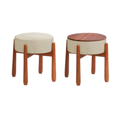 Puff Decorativo Redondo Luxo - Tecido Linho Palha Palha