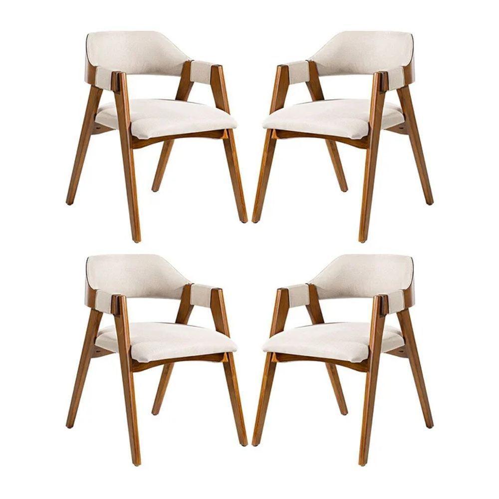Kit 4 Cadeiras De Jantar Lua Estofada Em Madeira Maciça Imbuia Linho Bege L60 Rmi Imbuia - 1
