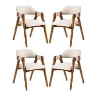 Kit 4 Cadeiras De Jantar Lua Estofada Em Madeira Maciça Imbuia Linho Bege L60 Rmi Imbuia - 1