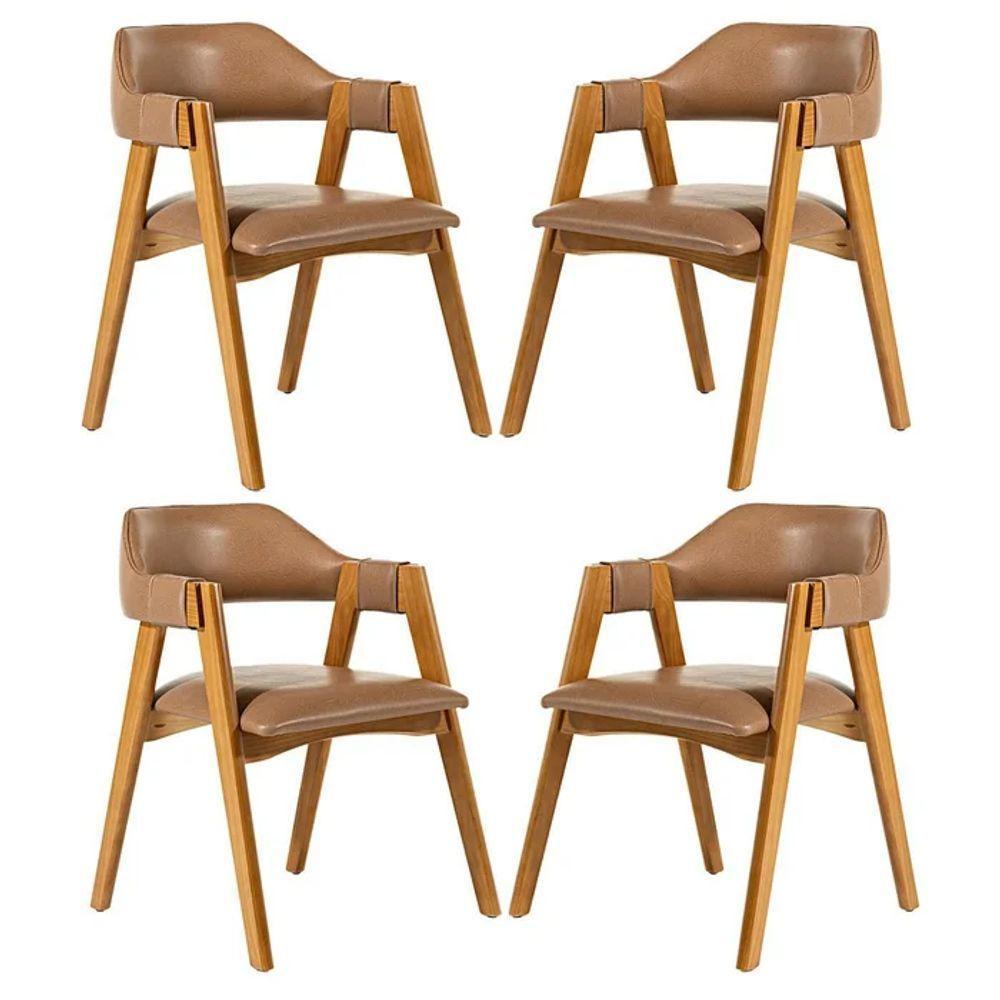 Kit 4 Cadeiras De Jantar Lua Estofada Em Madeira Castanho Courino Caramelo L85 Rmi Castanho - 1