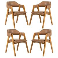 Kit 4 Cadeiras De Jantar Lua Estofada Em Madeira Castanho Courino Caramelo L85 Rmi Castanho - 1