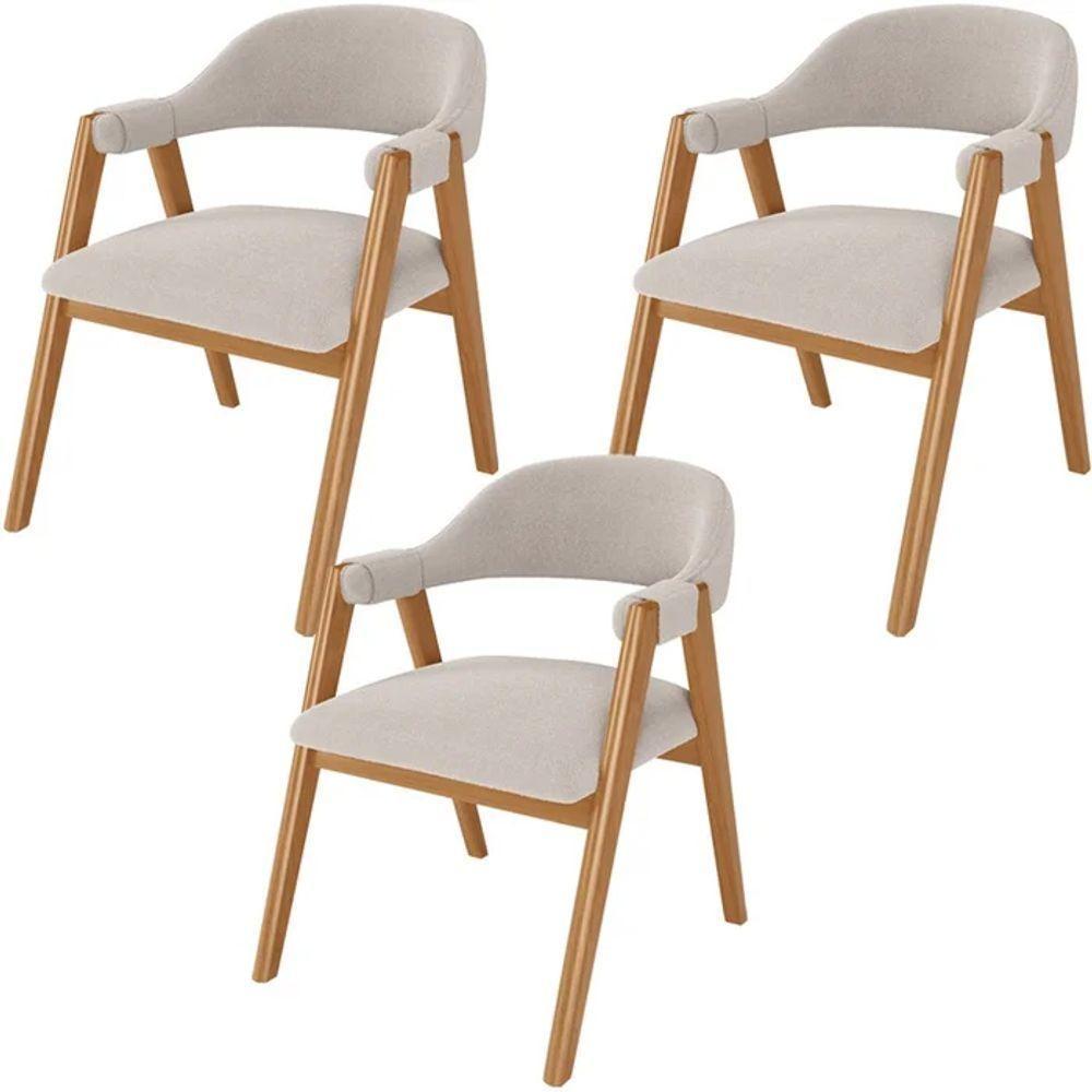 Kit 03 Cadeiras De Jantar E Estar Living Estofada Nadja L02 Bouclê Bege - Gtdnexxus - 1