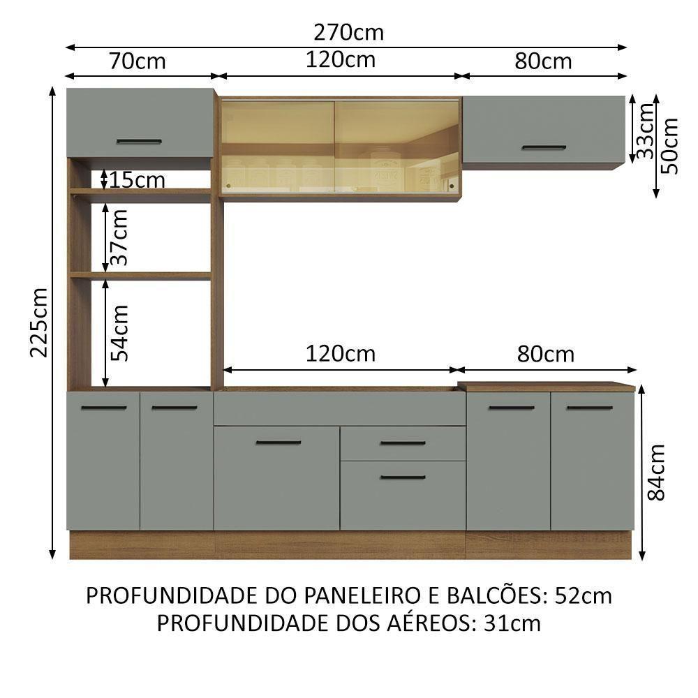 Cozinha Completa 270003 Com Armário E Balcão Rustic/Cinza - 3