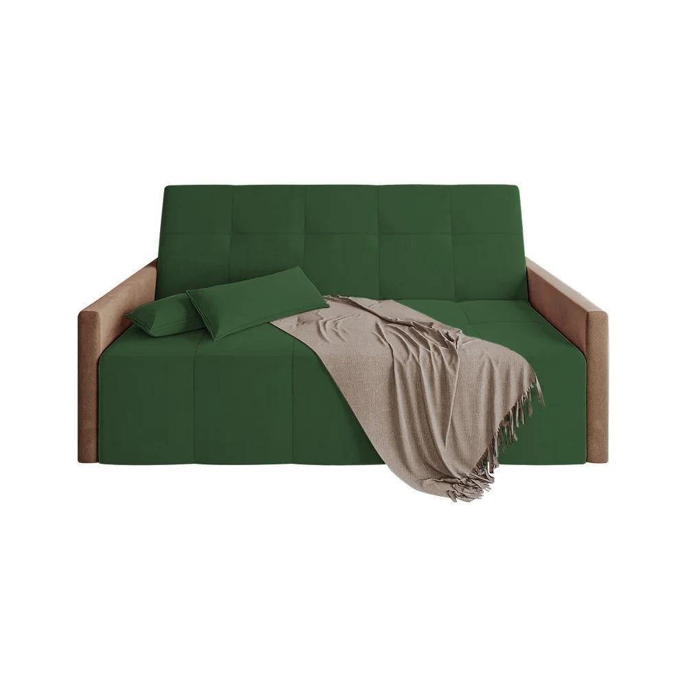 Sofá Cama Casal Paris Retrátil E Reclinável 2,10m Veludo Verde - 1