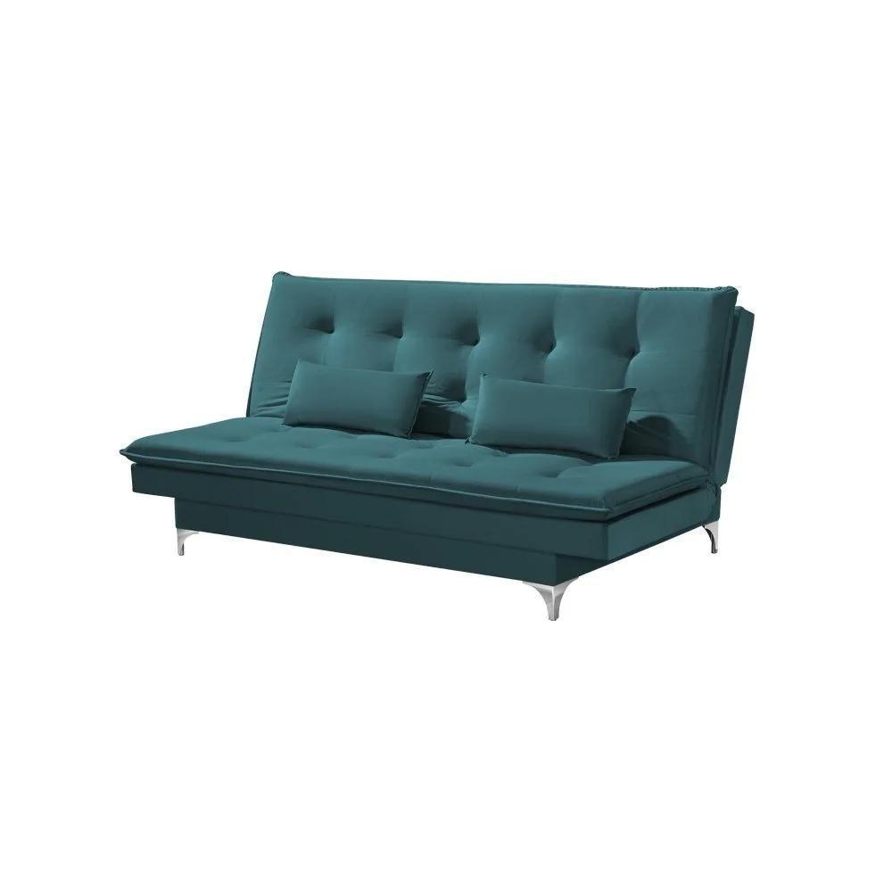 Sofá Cama Casal Berlim 190cm Design Moderno Veludo Azul - 1