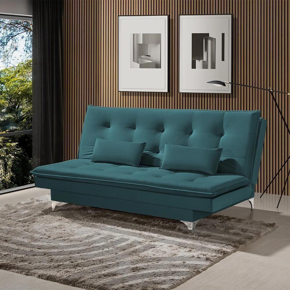 Sofá Cama Casal Berlim 190cm Design Moderno Veludo Azul - 2