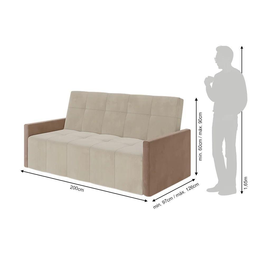 Sofá Cama Casal Paris Retrátil E Reclinável 2,10m Veludo Areia/marrom - 6