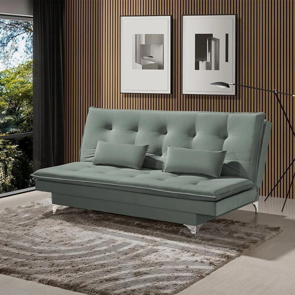 Sofá Cama Casal Berlim 190cm Design Moderno Veludo Cinza - 2