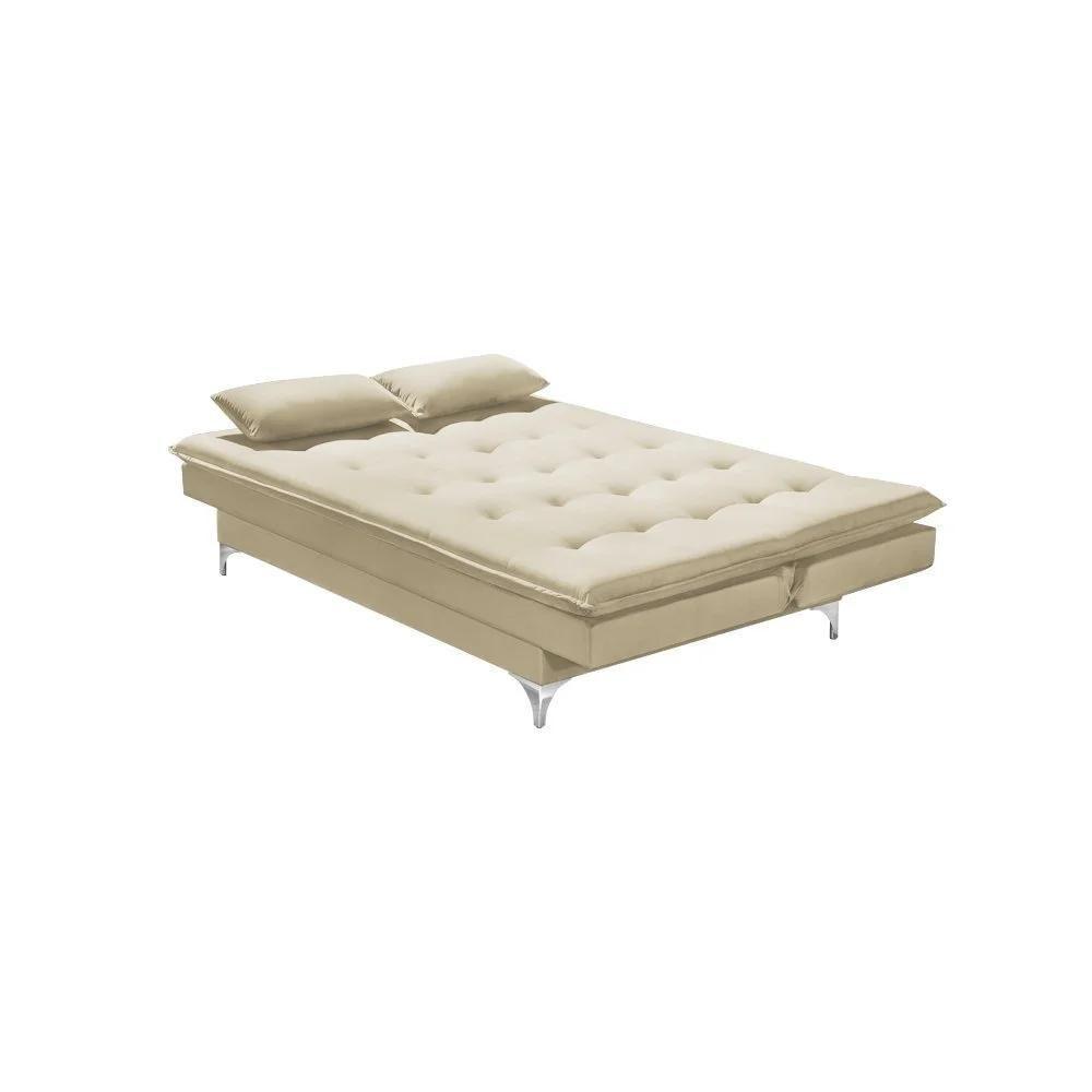 Sofá Cama Casal Berlim 190cm Design Moderno Veludo Bege - 4
