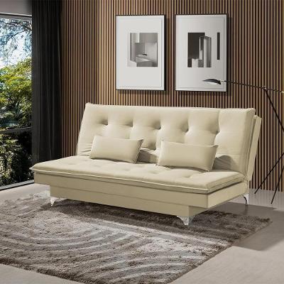 Sofá Cama Casal Berlim 190cm Design Moderno Veludo Bege