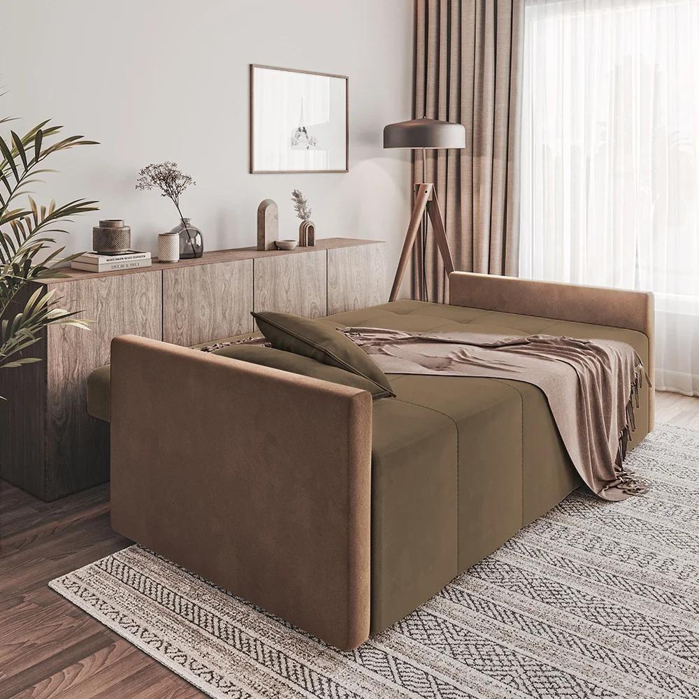 Sofá Cama 4 Lugares Paris Retrátil E Reclinável 2,10m Veludo Marrom - 3