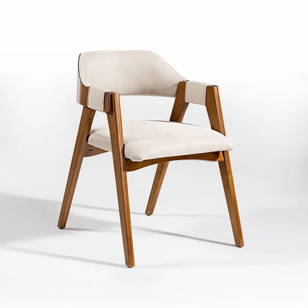 Kit 4 Cadeiras De Jantar Lua Em Madeira Com Estofado Linho Bege L59 Rmi Imbuia - 2