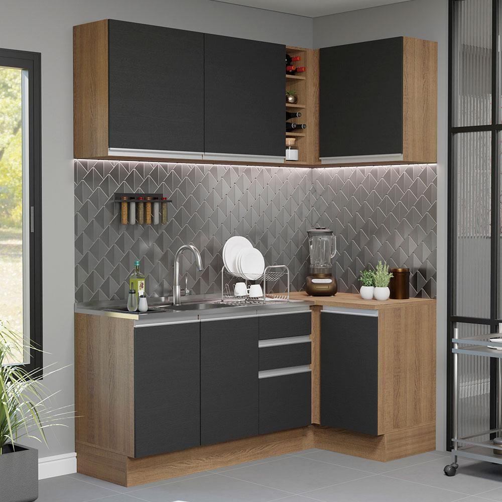 Cozinha Completa 269001 Com Armário E Balcão Rustic/Preto - 1