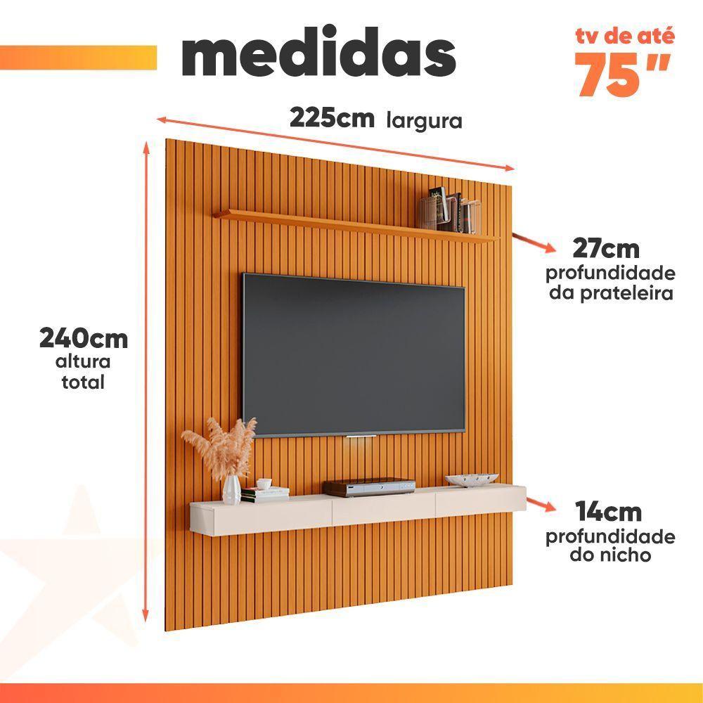Painel Para Tv Até 75 Polegadas 2,25x2,40m Ripado Com Nicho Arbo Cedro/off White Edn Nature - 3
