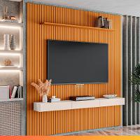 Painel Para Tv Até 75 Polegadas 2,25x2,40m Ripado Com Nicho Arbo Cedro/off White Edn Nature - 1