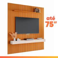 Painel Para Tv Até 75 Polegadas 2,25x2,40m Ripado Com Nicho Arbo Cedro/off White Edn Nature - 2