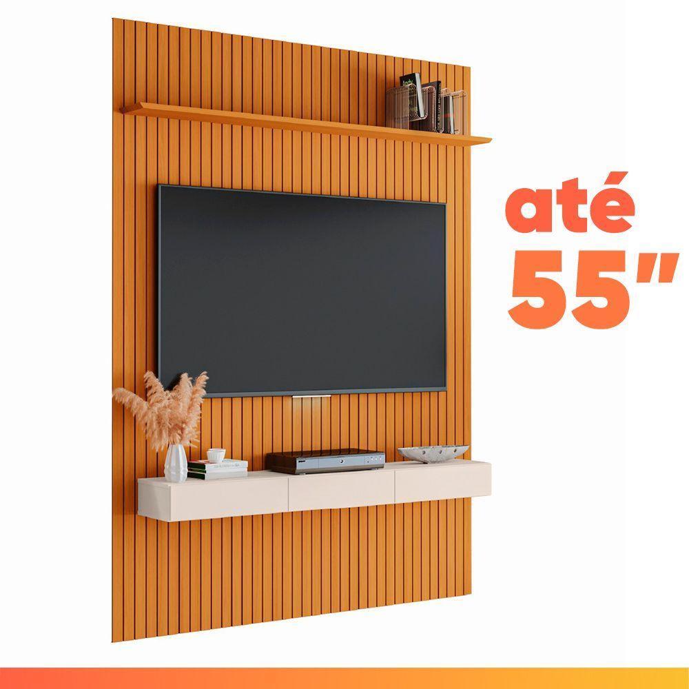 Painel Para Tv Até 55 Polegadas 1,35x2,40m Ripado Com Nicho Arbo Cedro/off White Edn Nature - 2