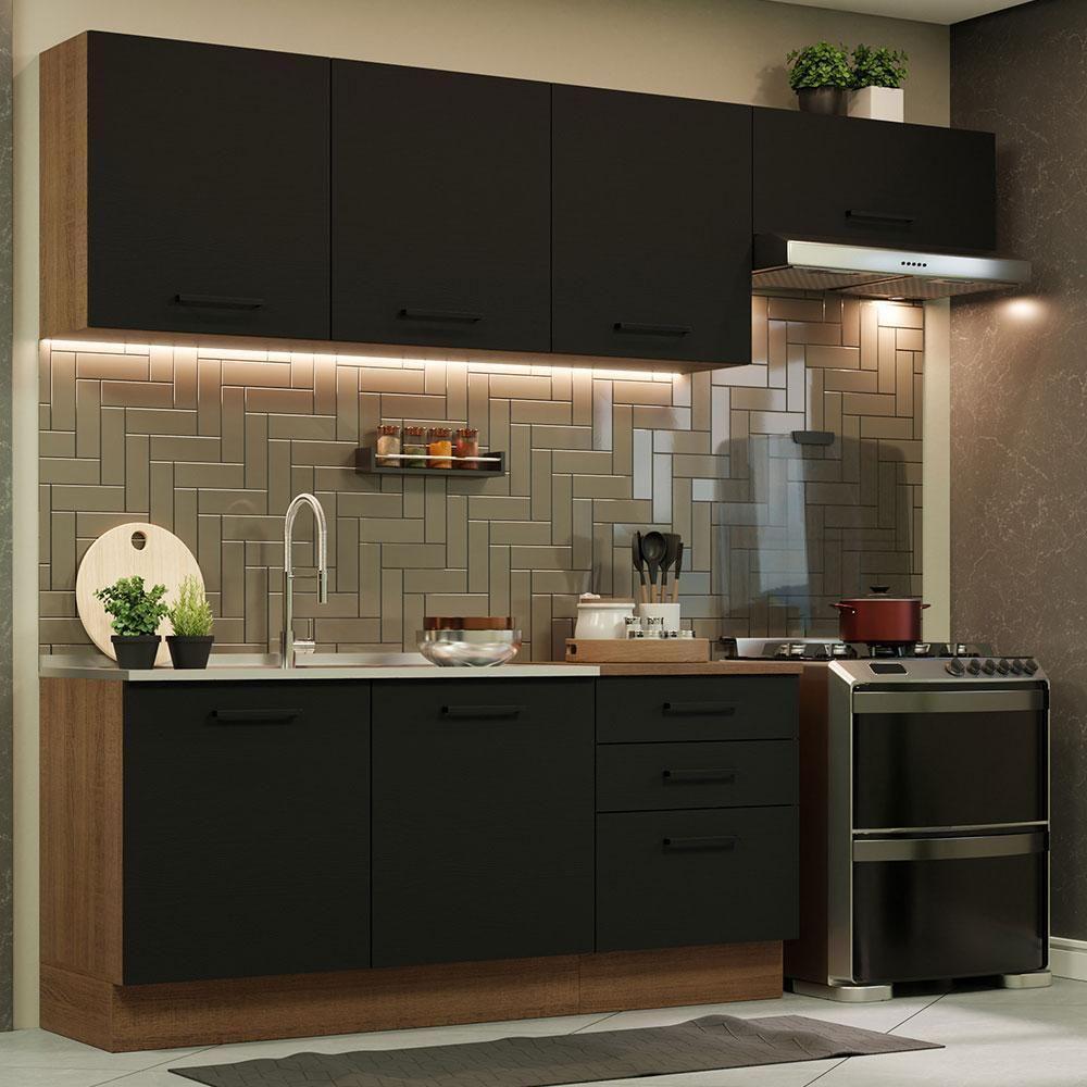 Cozinha Completa 260002 Com Armário E Balcão Rustic/Preto - 1