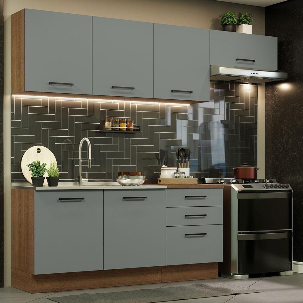 Cozinha Completa 260002 Com Armário E Balcão Rustic/Cinza - 1