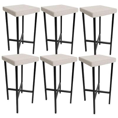 Kit 06 Banquetas Alta Bar Cozinha Sala De Jantar Preto Stella L02 Linho Cru - Lyam Decor